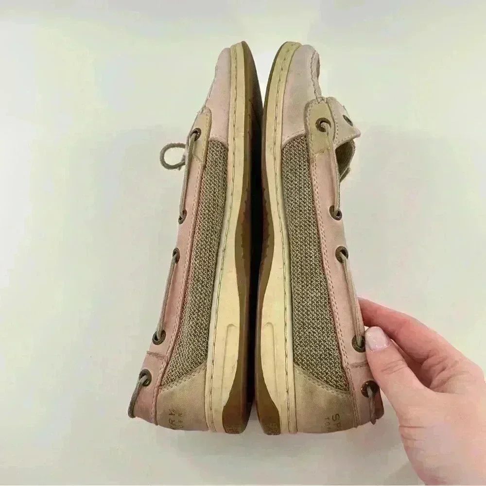 Sperry womens flats size 8.5 pink tan leather boat shoes preppy nautical